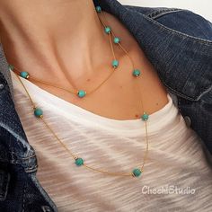 Turquoise Beaded Gold Chain Necklace December Birthstone | Etsy Turquoise Necklace With Round Beaded Chain, Turquoise Beaded Chain Long Necklace, Turquoise Long Necklace With Beaded Chain, Turquoise Long Beaded Necklace As Gift, Turquoise Long Beaded Chain Necklace, Turquoise Long Beaded Necklace For Gift, Blue Beaded Chain Turquoise Necklace As Gift, Green Turquoise Beaded Necklace As Gift, Blue Turquoise Necklace With Beaded Chain As Gift