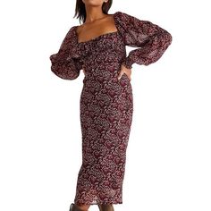 Channel The Ultimate Bohemian Princess In This Spellbinding Midi Dress From Free People. Approx. 42-3/4" Long From Center Back Neck To Hem Square Neckline Pullover Style; Drawstring Detail At Front With Keyhole Opening; Ties At Back Neck Tiered, Puffed Long Sleeves; Smocked Cuffs Tiered Detail At Front Waist; Smocking And Cutouts At Back Shell: Polyester; Lining: Cotton Machine Washable Some Nwt, Some Nwot. Label Marked To Prevent Store Returns Bohemian Princess, Puffed Long Sleeves, Flirty Tops, Boho Midi Dress, Chiffon Midi Dress, Tiered Midi Dress, Review Dresses, Sweater Dress Midi, Feminine Dress