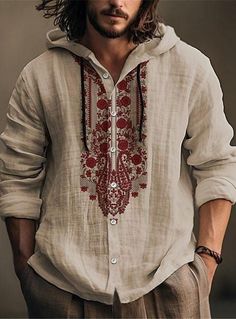 Modern Pirate, Boho Men Style, Totem Design, Stylish Shirts Men, Boho Men, Winter Hoodie, Shirt Linen