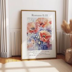 Romans 8:18 wall art, Scripture Wall Art, Bible Verse Print, Bible Art, Christian Print, flower Christian Art, Scripture Home Decor, Digital Download For help with downloading your digital items, visit:  https://help.etsy.com/hc/en-us/articles/115013328108?segment=shopping MPORTANT INFO:  - No physical item will be shipped - Only digital files will be included - Colors might vary slightly due to the resolution of your screen and depending on the printer used  - The downloadable files will be sent to your email address with a link for your download - You may not reproduce or re-sell the art prints either digitally or physically.  ** WHAT COMES INCLUDED WITH YOUR PURCHASE The download link includes 4 high-resolution 300-dpi files that can be used to print in a variety of different sizes. 1) Christian Prints, Scripture Wall, Standard Paper Size, Romans 8, Art Bible, Art Christian, Scripture Wall Art, Bible Verse Prints, Print Flower