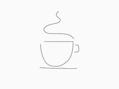 a line drawing of a coffee cup with steam coming out of it's top