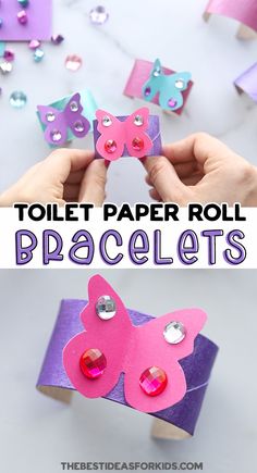 Paper Roll Butterfly, Butterfly Bracelets, Hanging Craft Ideas, Recycled Crafts Kids, Hanging Craft, Toilet Paper Rolls, Toddler Arts And Crafts, Kit Ideas