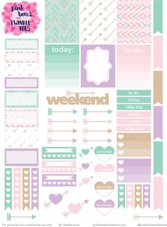 the planner sticker kit is filled with pink, blue and green