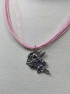 "Silver Tone Fairy Pendant on 17\" multi-strand cord and organza ribbon necklace with lobster clasp. Two shades of pink available." Witchy Necklace, Fairy Pendant, Necklace Cord, Ribbon Necklace, Organza Ribbon, Necklace Choker, Multi Strand, Costume Jewelry, Necklace Etsy