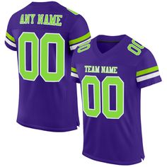 a purple football jersey with the name and number on it, that says team name 00