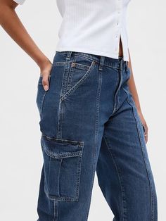 Organic Cotton Mid Rise ’90s Loose Cargo Jeans | Gap Jeans Look, Loose Jeans, Cargo Jeans, Mid Rise Jeans, White Wash, Stretch Jeans, Straight Jeans, Mid Rise, Gap