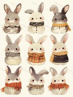 an image of rabbits wearing sweaters and scarves