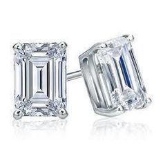 3 Carats 14K White Gold Emerald Cut Diamond Women Stud Earring Stud Earrings Black Diamond Pendant, Black Diamond Studs, Halo Diamond Earrings, Solitaire Diamond Pendant, Colored Diamond Rings, White Gold Earrings Studs, White Gold Studs, Womens Earrings Studs, Emerald Cut Diamond