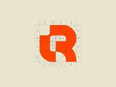 an orange and white logo with the letter r in it's center on a beige background