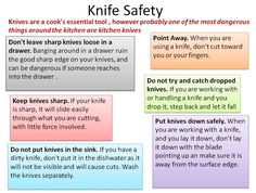 a poster with words describing how to use knife safety