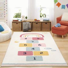 PRICES MAY VARY. 🚗 Premium & Soft Material: Made of high quality cotton and microfiber, thicker than other hopscotch rug, more softer and skin-friendly for all children and babies. Non fading and wear resistant. 🚗 Perfect Size Rug: This play mat is about 47"Wx71"L. Large enough for your baby to play games and nap, easy to fold and store. Can be used as game mats, crawling mat, sleeping pads, nursery rug for babies girls boys. 🚗 Hopscotch & Number Design: Numbers from 1 to 9 cultivates baby's Kids Bedroom Carpet, Educational Playroom, Hopscotch Rug, Rainbow Girls Room, Playroom/living Room, Mat For Bedroom, Kids Area Rugs, Playroom Nursery