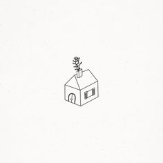 a drawing of a house with a plant growing out of it's roof top