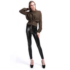 Gender: Women Item Type: Leggings Waist Type: High Fabric Type: Knitted Model Number: Leggings Women Thickness: STANDARD Length: Ankle-Length Material: Faux Leather Pattern Type: Solid Style: Casual Women's Leggings Style: Fashion/Sexy Leather Leggings Winter, Leather Leggings Plus Size, Leather Leggings Night Out, Leather Pants For Women, Mode Des Leggings, Leggings Winter, Leggings Mode, Legging Cuir, High Waist Jeggings