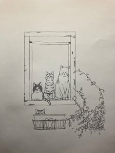 two cats are sitting on the window sill