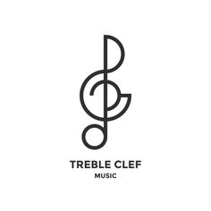 the treble clef music logo is shown in black and white, on a white background