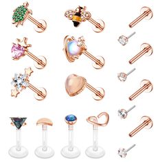 an assortment of different types of piercings