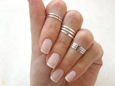 Knuckle rings Stacking rings Silver knuckle ring by Lalinne Gold Midi Rings, Stacking Rings Silver, Mid Finger, Mid Rings, Midi Rings Gold, Rings Stacking, Blue Crystal Earrings, Layered Rings, Zierlicher Ring