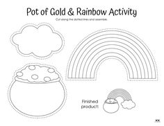 the pot of gold and rainbow activity is shown in this printable paper cutout