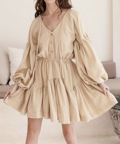 Sunset Cocktail, Romantic Sunset, Linen Mini Dress, Miss Dress, Flowy Dress, Womens Clothing Sizes, Chic Boutique, Mini Dress With Sleeves, Balloon Sleeves