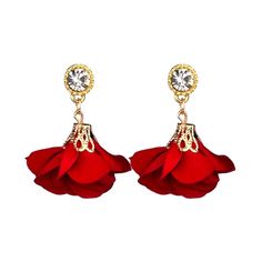 Elegant Red Rose Dangle Stud Crystal Earrings Color: Red Gold Tone With Silky Petals Limited Stock Color Is Red, Pic Looks More Burgundy Valentine's Day Red Flower Party Earrings, Elegant Red Flower Earrings For Party, Elegant Rose Red Earrings For Party, Valentine's Day Rose Red Flower Earrings For Party, Elegant Red Drop Flower Earrings, Red Elegant Drop Flower Earrings, Rose Design Rose Red Earrings For Party, Red Rose Design Earrings For Party, Rose Red Rose Design Earrings For Party