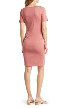 Show off your mom-to-be figure in this snap-front dress cut from a stretchy knit that moves comfortably with you and your bump. Scoop neck Short sleeves 70% viscose, 25% cotton, 5% elastane Machine wash, tumble dry Imported Casual V-neck Elastane Mini Dress, Fitted Maternity Dress With Short Sleeves, Fitted Short Sleeve Maternity Dress, Maternity Knee-length Midi Dress, Knee-length Maternity Midi Dress, Stretch V-neck Maternity Dress, Stretch Bodycon Maternity Dress, Casual Scoop Neck Elastane Dresses, Fitted Cotton Maternity Dress