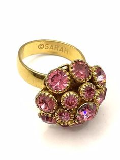 Sarah Coventry Domed Pink Rhinestone Ring Gold Tone Adjustable | eBay Rhinestone Ring, Sarah Coventry, Pink Rhinestones, Coventry, Vintage Costume Jewelry, Ring Gold, Vintage Costumes, Costume Jewelry, Beautiful Jewelry