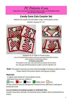 the instructions for candy cane cats coasters