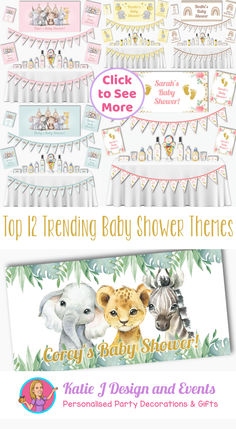 baby shower banner with animals and banners for the top 12 trending baby shower themes