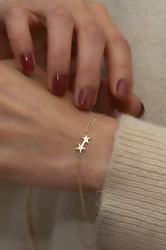 "✨ BRACELET 14K Gold Double Star Bracelet, Astronomy Bracelet,Charm Bracelet ✨ Details : * Gold KT: 14K Solid Gold * Gold Color: 14k Gold * Bracelet lengths: 6\", 6.25\", 6.5\", 6.75\", 7'', 7.25\", 7.5\", 7.75\", 8 ✨ SHIPPING All the orders will be shipped to the shipping address supplied through your Etsy Order. Please check this address is correct before finishing your check out. Artgenie Jewelry is not responsible for packages shipped to wrong addresses. It is the buyer's responsibility to e Dainty Star-shaped Bracelets For Gifts, Dainty Star-shaped Bracelet For Gift, Gold Star Bracelets For Everyday, Dainty Star Bracelet For Gifts, Elegant Star-shaped Chain Bracelet As Gift, Elegant Star-shaped Chain Bracelet Gift, Elegant Star-shaped Chain Bracelet For Gift, Gold Star-shaped Bracelet As Gift, Gold Star Chain Bracelet As Gift