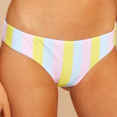 Yellow, Pink, And Blue Pastel Striped Bikini Bottom. Great Back Coverage, And Brand New With Tags! Rainbow Bottoms For Beach In Spring, Rainbow Bottoms For Beach Spring Season, Multicolor Fitted Bottoms For Beach Party, Spring Beach Rainbow Bottoms, Fitted Multicolor Bottoms For Beach Party, Beachy Multicolor Fitted Bottoms, Fitted Multicolor Beachy Bottoms, Multicolor Fitted Bottoms For Brunch, Multicolor Swimwear For Summer Brunch