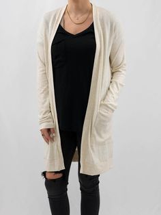 oatmeal long cardigan on model Everyday Beige Open Front Cardigan, Beige Open Front Cardigan For Everyday, Versatile Everyday Beige Cardigan, Simple Oatmeal, Oatmeal Cardigan, Cool Night, Ivory Cardigan, Cool Restaurant, Basic Cardigan