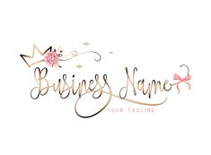 the logo for business name with a pink rose and crown on it's head