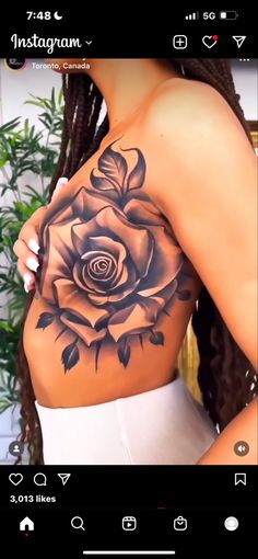 a woman with a rose tattoo on her chest