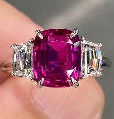 ALL THESE PHOTOS WERE TAKEN WITH AN ORDINARY IPHONE & HAVE NOT BEEN EDITED OR ENHANCED IN ANY WAY. VIDEO LINKS: https://youtube.com/shorts/6U33vXL-fL0?feature=share Up For Sale is an Gorgeous Natural Unheated Ruby & Diamond Three Stone Ring in Solid Platinum. This Ring was Made by us Here in New York City & is of the Finest Quality. The Center Stone is an Exceptional Natural GRS Certified 3.01 Ct Cushion Cut Ruby that Measures Approx 9.3 x 7.7 mm, was Mined in Mozambique & Has NOT Been Heated or Art Deco Cushion, Diamond Three Stone Ring, Ring Three Stone, Vvs Diamond, Cocktail Art, Raspberry Red, Platinum Diamond Rings, Three Stone Ring, Three Stone Engagement