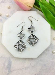 Black and White Quilling Earrings, 21st Birthday Gift for Her, Geometric Statement Earrings, Quilling Jewelry, 1st Anniversary Gift - Etsy Trendy Earrings For Anniversary And Mother's Day, Metal Earrings Gift For Her, Trendy Earrings For Mother's Day Gift, Trendy Metal Jewelry For Mother's Day, Trendy Hypoallergenic Jewelry Gift, Minimalist Earrings For Mother's Day, Trendy Drop Earrings Jewelry As A Gift For Her, Trendy Nickel-free Earrings For Mother's Day, Mother's Day Metal Jewelry With Matching Earrings