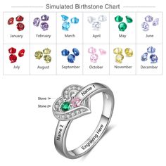 ★ Birthstone Rings for Mom Names and Birthstones ★ Each Ring is made with certified 925 Sterling Silver ★ Perfect for a Mother Ring, Family Ring, Wedding Ring, Anniversary Ring, Engagement Ring and Promise Ring ★ All products are handmade in California, USA with the highest quality Personalized Rings For Birthday And Valentine's Day, Personalized Round Crystal Ring For Anniversary, Heart Cut Birthstone Rings For Birthdays, Personalized Ring As Birthday Gift Jewelry, Heart Cut Birthstone Rings For Birthday, Silver Rings For Mother's Day Birthday Gift, Personalized Ring Jewelry For Birthday Gift, Silver Rings For Birthday And Valentine's Day, Customizable Silver Rings For Birthday