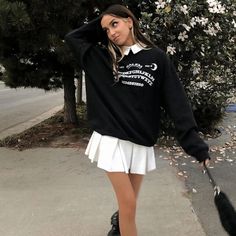 Stay stylish and cozy with this women's goth black letter print loose-fit pullover hoodie. crafted from a blend of soft polyester and cotton, this hoodie is perfect for any occasion. get yours now! White Tennis Skirt Outfit, Egirl Clothing, Sweat Vintage, Estilo Harajuku, Gothic Chic, Tennis Skirt Outfit, White Tennis Skirt, Streetwear Chic, Crop Pullover