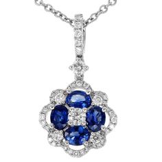 Sapphire Pendant Diamond Necklace, Fine Sapphire Jewelry In Flower Shape, Fine Jewelry Sapphire Flower-shaped, Sapphire Flower-shaped Fine Jewelry, Sapphire Flower Shaped Fine Jewelry, Sapphire Diamond Necklace, Diamond Flower Pendant, Blue Sapphire Pendant, Sapphire Necklace Pendants