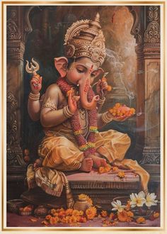 an oil painting of the god ganesh