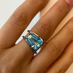 Blue Topaz PERA Ring – SELIN KENT Luxury Modern Topaz Ring With Prong Setting, Pear Cut Engagement Ring With Blue Topaz Sidestones, Iris Ring, Grey Sapphire, Aegean Blue, Pear Shaped Ring, Blue Backdrop, Blue Diamonds, Pear Ring