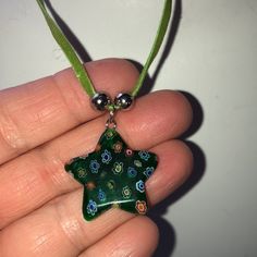 Nwot Beautiful Green Flowered Glass Necklace. Charm Is 1” High And Hands From Green Suede Necklace. Above Star Are Two Solver Tone Beads. Is Adjustable From 16-18 Inches In Length (See Last Photo Of Adjuster). Ships In Box In Case You’d Like To Give As A Gift! Suede Necklace, Makeup Crafts, Glass Stars, Dope Jewelry, Funky Jewelry, Necklace Charm, Green Suede, Leaf Necklace, Jewelry Inspo