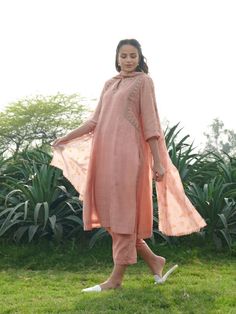 Trendroots offers the best deal for designer, Bloom - Toupe Cotton Silk Floral Embroidered Kurta Set (Set of 3)﻿ with the highest quality and affordable price.