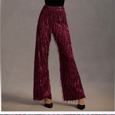 Size 10 Hot Pink Fuchsia Sequin Tassel Pants Bought For Eras Tour, Went With Something Else Eras Tour Pants, Tassel Pants, Sequin Pant, Fringe Pants, Button Fly Pants, Cropped Wide Leg Trousers, Knit Lounge Set, Wide Legged Pants, Grey Slacks