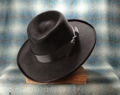 Upgraded, Fedorado, Cowboy Hat, Old West style, custom fit, hand-blocked, hand-shaped, vintage Beave Vintage Black Fur Felt Fedora, Black Vintage Fur Felt Fedora, Custom Black Brimmed Top Hat, Vintage Black Fur Felt Hat Bands, Custom Black Top Hat With Curved Brim, Custom Black Brimmed Felt Hat, Custom Black Top Hat With Short Brim, Custom Black Top Hat With High Crown, Custom Black Wide Brim Top Hat