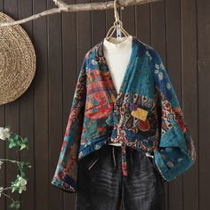 Details: Item: Babakud Women Winter Retro Patchwork Quilted Cotton Linen Jacket Fabric: Cotton and Linen Collar: V- Neck Sleeve Length: Long Sleeves Pattern: Floral Color: Blue, Red Seasons: Autumn, Winter Style: Retro, Casual, Fashion One Size Length: 54- 60 cm/ 21.26- 23.62 " Sleeves Length: 42 cm/ 16.54 " Fall V-neck Patchwork Outerwear, Multicolor Patchwork V-neck Outerwear, Winter Floral Patchwork Long Sleeve Outerwear, Red Folk Style Spring Outerwear, Long Sleeve Floral Patchwork Outerwear For Winter, Cotton Patchwork Cardigan, Spring Vintage Patchwork Cardigan, Folk Style Patchwork Outerwear For Fall, Folk Style Patchwork Fall Outerwear