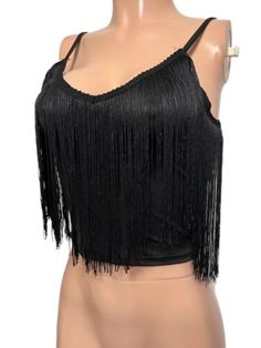 Y2K Black Fringed Front Crop Top S New adj straps cami | eBay Party Camisole With Adjustable Strappy Details, Party Camisole With Adjustable Strappy Design, Party Camisole With Adjustable Straps, Black Straps With Built-in Bra For Summer, Summer Party Straps With Built-in Bra, Party Camisole Tank Top With Adjustable Straps, Trendy Camisole With Adjustable Straps For Night Out, Party Tank Camisole With Straps, Party Camisole With Adjustable Tank Straps