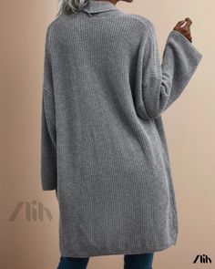 Zlily - Relaxed and Casual Knit Cardigan Textured Knit Cardigan For Loungewear, Knit V-neck Sweater Coat For Loungewear, Gray Knit Long Sleeve Cardigan, Gray Long Sleeve Knit Cardigan, Long Ribbed Knit Sweater, Gray Ribbed Cardigan For Fall, Gray Textured Knit Long Sleeve Cardigan, Gray Long Sleeve Textured Knit Cardigan, Gray Knit Cardigan For Loungewear