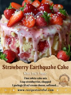 a cake with strawberries and icing on it