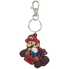 a key chain with an image of mario on it