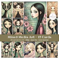 🎨 **Mixed Media Art - 12 Cards Collection** 🎨 ✨ Elevate your art journaling, crafting, and scrapbooking projects with my enchanting collection of mixed media art cards! This set of 12 beautifully illustrated cards features whimsical artwork, inspiring affirmations, and motivational quotes, perfect for adding a touch of magic to your creative endeavors. 📏 **Details - ATC artist trading cards size: 2.5 x 3.5 inches - High resolution: 300dpi - Digital files: Instant download, watermark-free PDFs 🖼️ **Perfect For - Junk journaling - Art and craft projects - Scrapbooking - Card making - Adding a unique flair to your creative works ✨ **What's Included - 12 unique mixed media art cards - Each card features a whimsical illustration paired with an uplifting affirmation or quote 💌 **Note The PD Inspiring Affirmations, Affirmation Motivation, Kunstjournal Inspiration, Whimsy Art, Illustrated Cards, Art Trading Cards, Whimsical Artwork, Art Carte, Journal Art